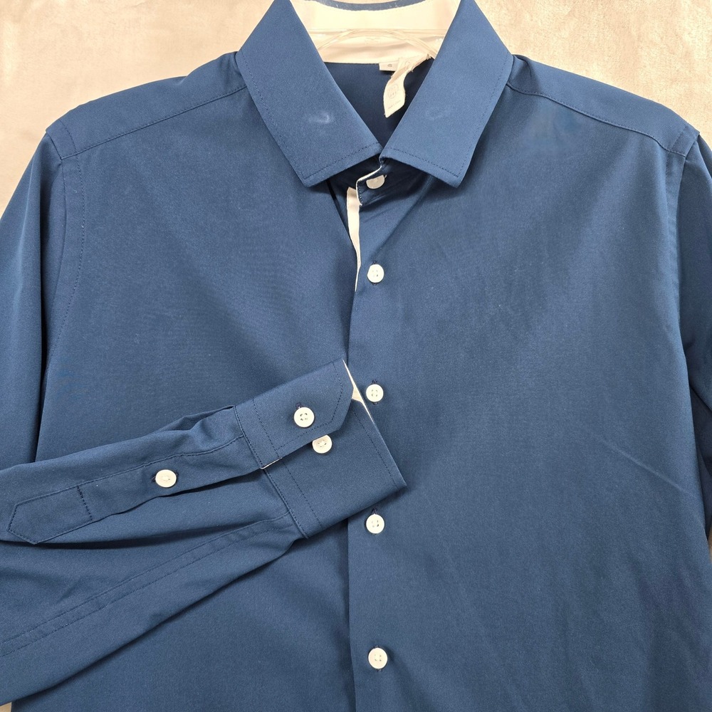 State and Liberty Size Small Shirt Navy Blue Performance Button Down Long Sleeve